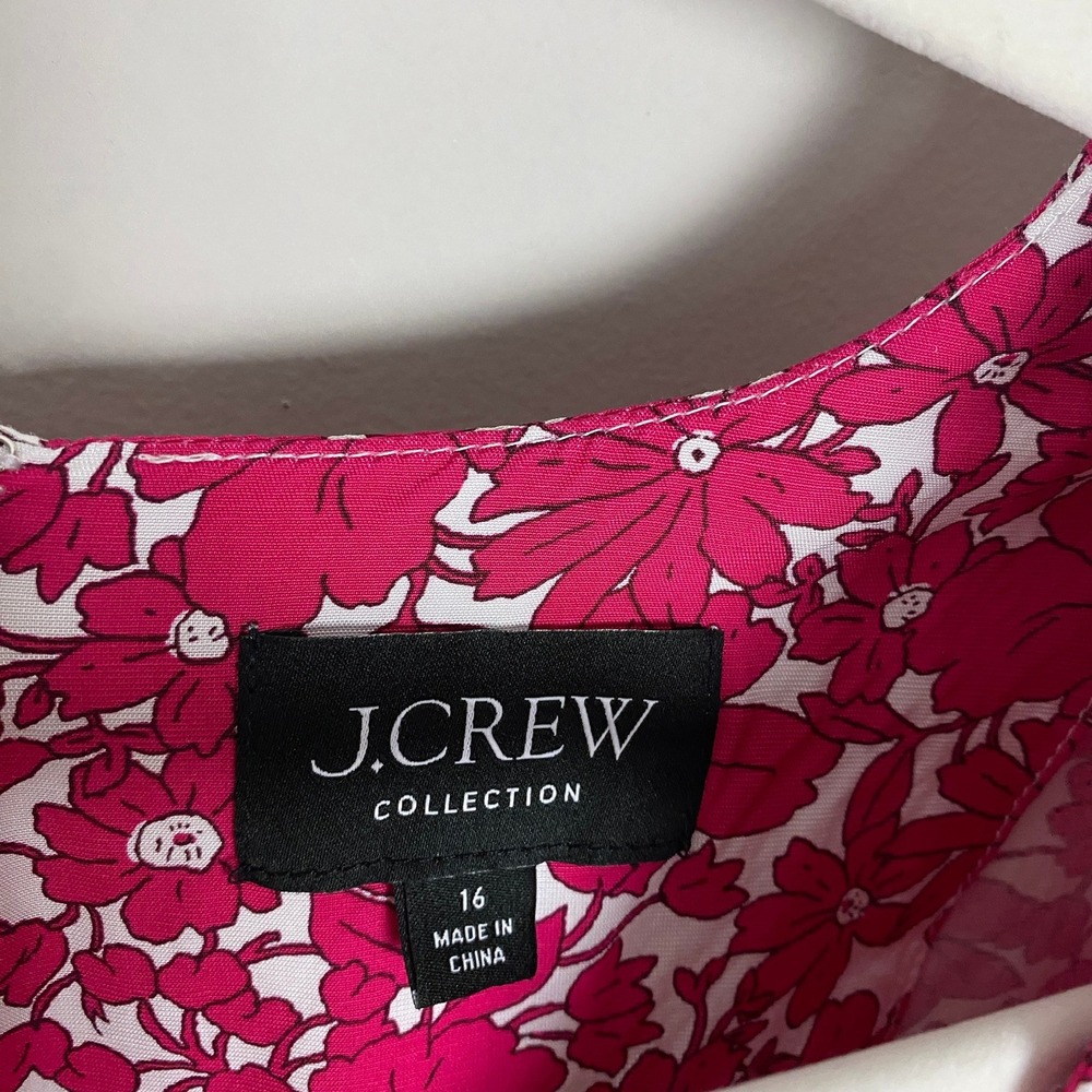 J. Crew Collection Midi Dress Drapey Floral Pink Puff Sleeve V Neck Size 16 - Picture 5 of 8